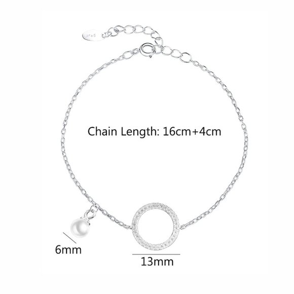 925 Sterling Silver Diamond Circle Pearl Bracelet - Picture 8 of 8